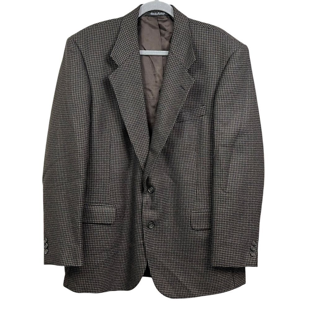 Tailors Row by Deansgate Mens Houndstooth Silk Wool Blazer Sport Coat Brown‎ 42R